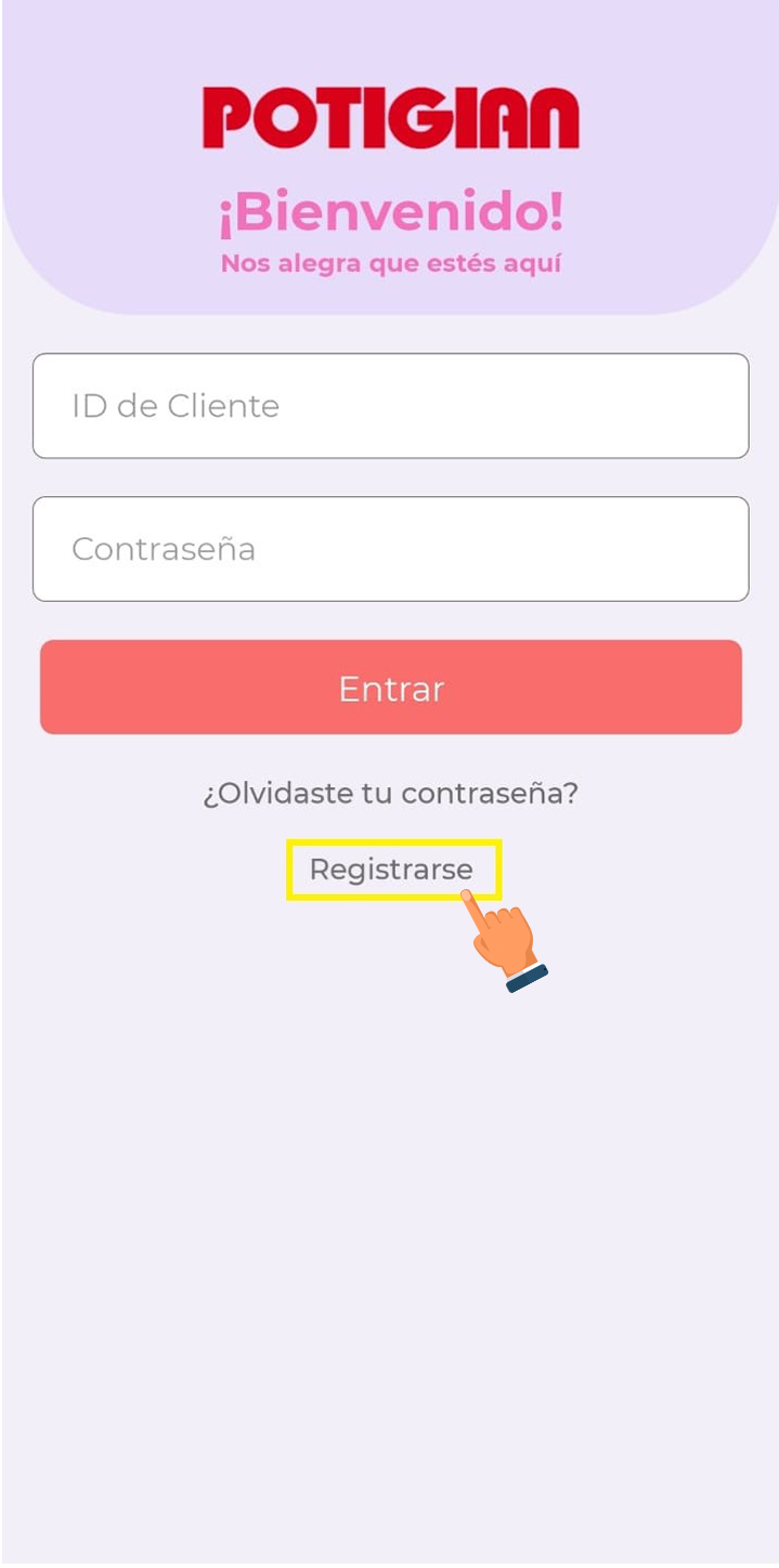 1) 触摸 "Registrarse"